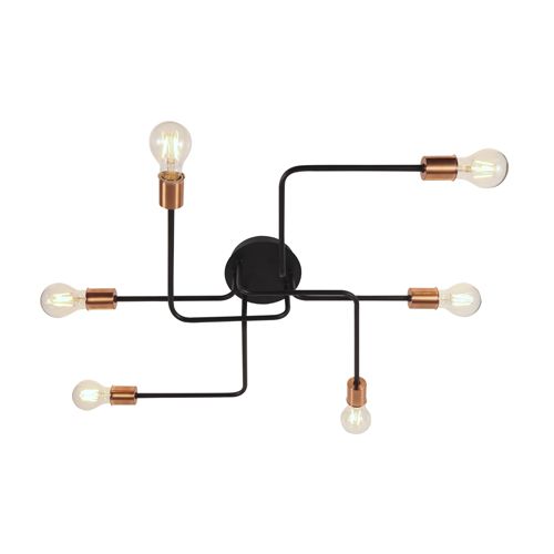 Lustre Pendente Sputnik Moderno Aranha 6 Braços Retrô Preto Cobre Sala Quarto Cozinha INL67
