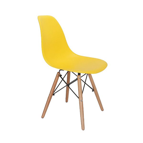 Cadeira eames wood encosto PP, base madeira PP-638-01 cor amarela -  Renovakasa