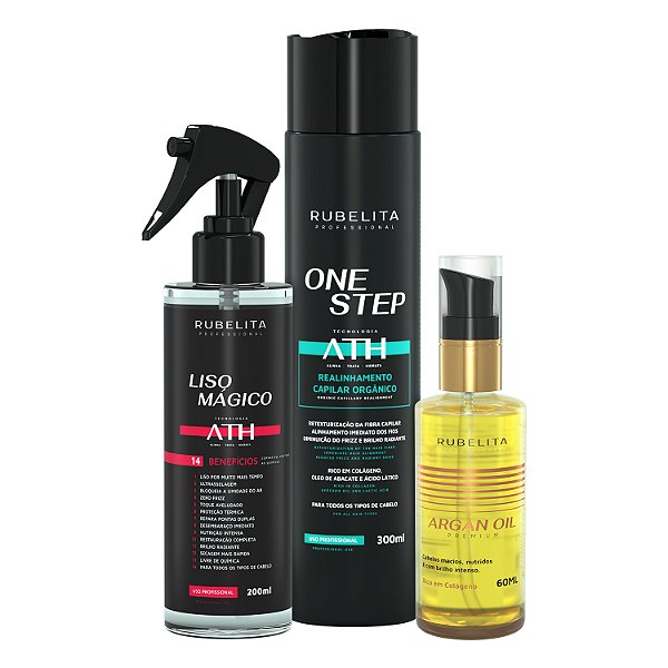 Kit One Step 300ml + Liso Magico 200ml + Argan Oil 60ml - Rubelita Professional