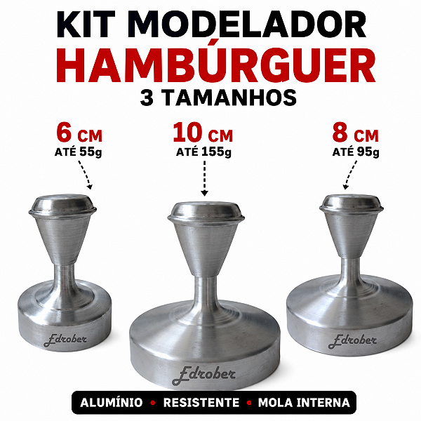 Kit 3 Tamanhos de Modelador de Hambúrguer – Prensador e Forma Profissional
