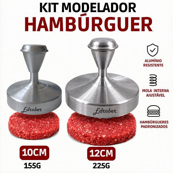 Kit Modelador de Hambúrguer 10cm e 12cm Prensador em Alumínio
