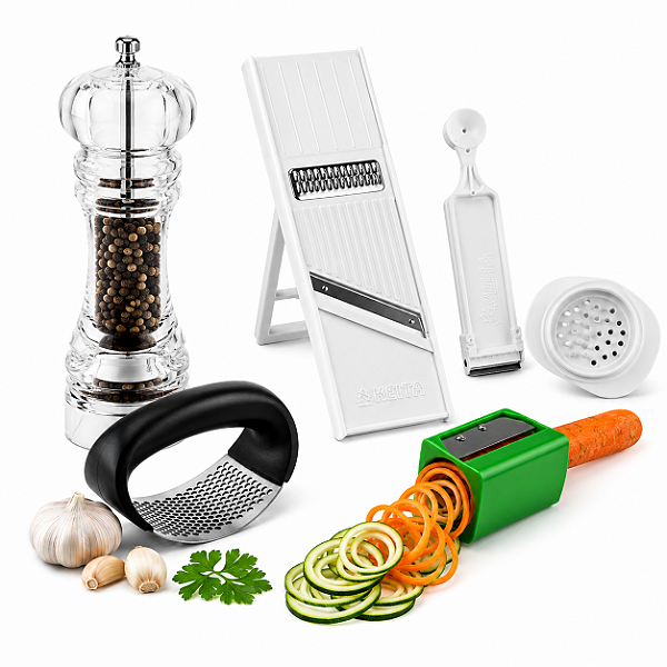 Kit Cortador Legumes Cozinha Moedor Pimenta 5 Em 1 Fatiador