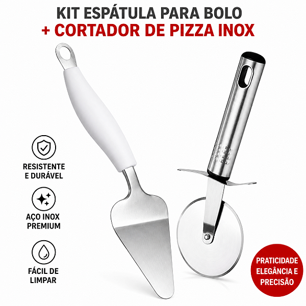 Kit Espátula Bolo Cortador Pizza Inox Cozinha Gourmet Festa