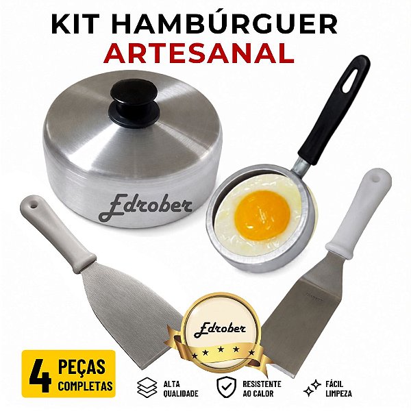 Kit Abafador Hambúrguer Aro Modelador Fritar Ovo Espátulas