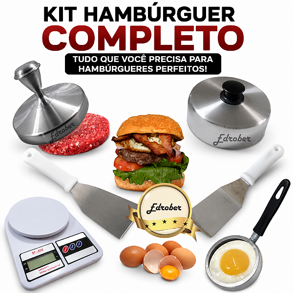 Kit Hambúrguer Profissional Prensa Abafador Espátulas Balança