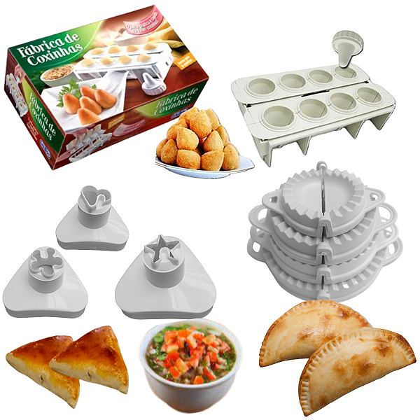 Kit Formas para Salgados de Festa: Coxinha, Esfiha Fechada, Pastel