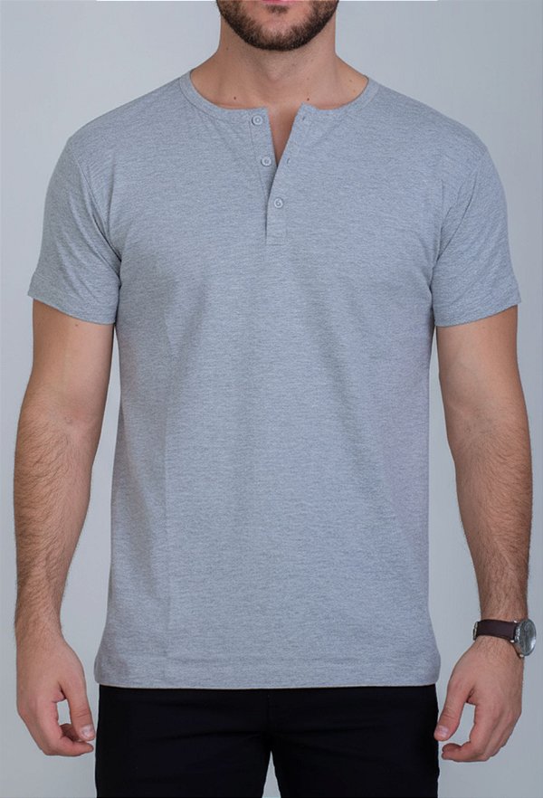Camiseta Masculina Henley Cinza Vidic