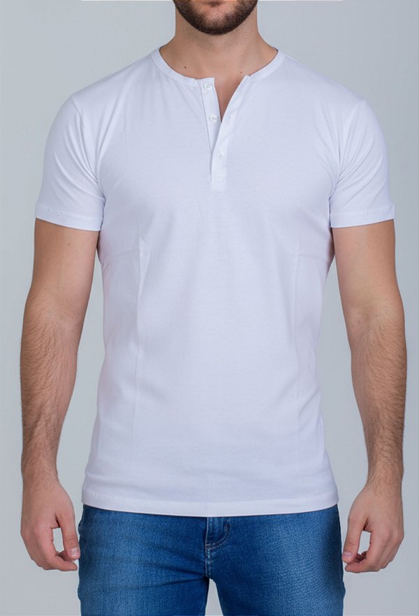 Camiseta Masculina Henley Branca Vidic