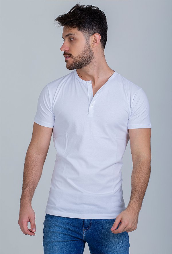 Camiseta Masculina Henley Branca Vidic