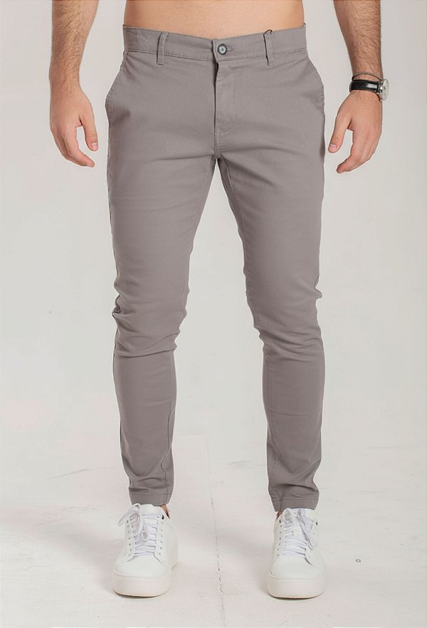 Calça Sarja Alfaiataria Super Skinny Cinza