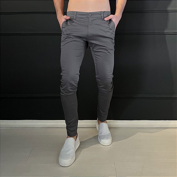 Calça Alfaiataria Masculina S. Skinny Zip-Off Cinza - FOR MEN STORE