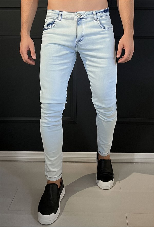 Calça Jeans Super Skinny Azul Claro Delavê