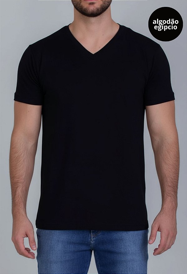CAMISETA BÁSICA ALGODÃO EGÍPCIO GOLA V PRETA VIDIC