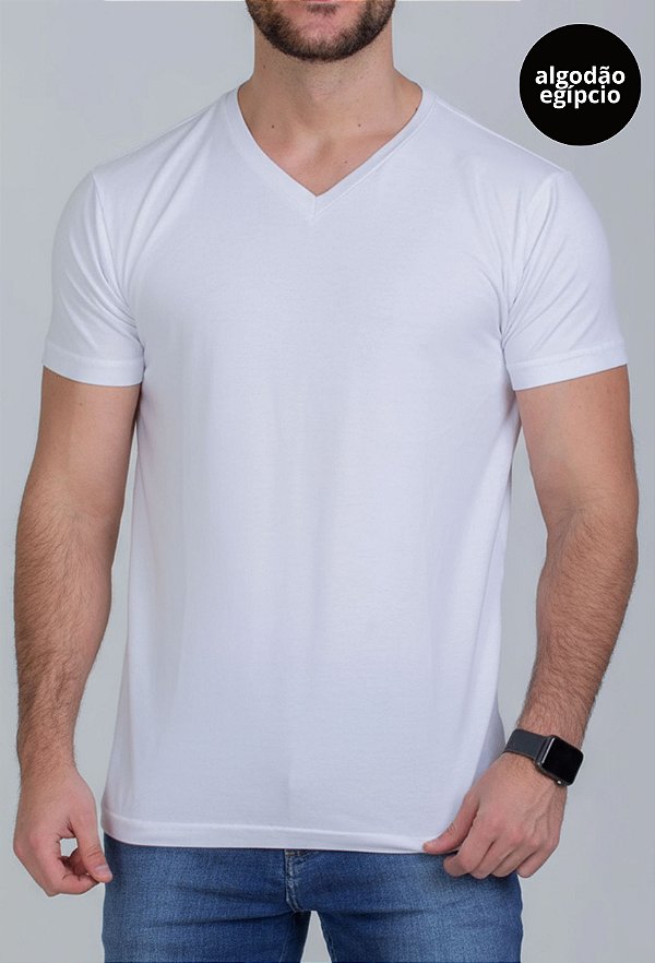 CAMISETA BÁSICA ALGODÃO EGÍPCIO GOLA V BRANCA VIDIC