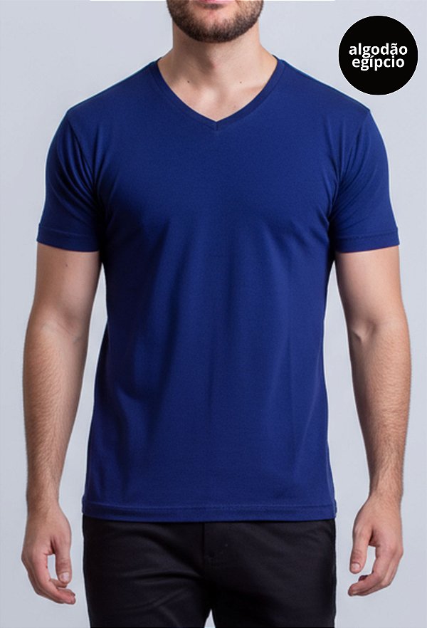 CAMISETA BÁSICA ALGODÃO EGÍPCIO GOLA V AZUL MARINHO VIDIC