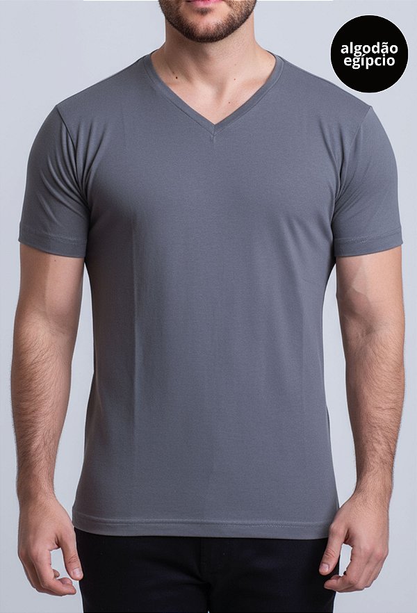 CAMISETA BÁSICA ALGODÃO EGÍPCIO GOLA V CINZA VIDIC