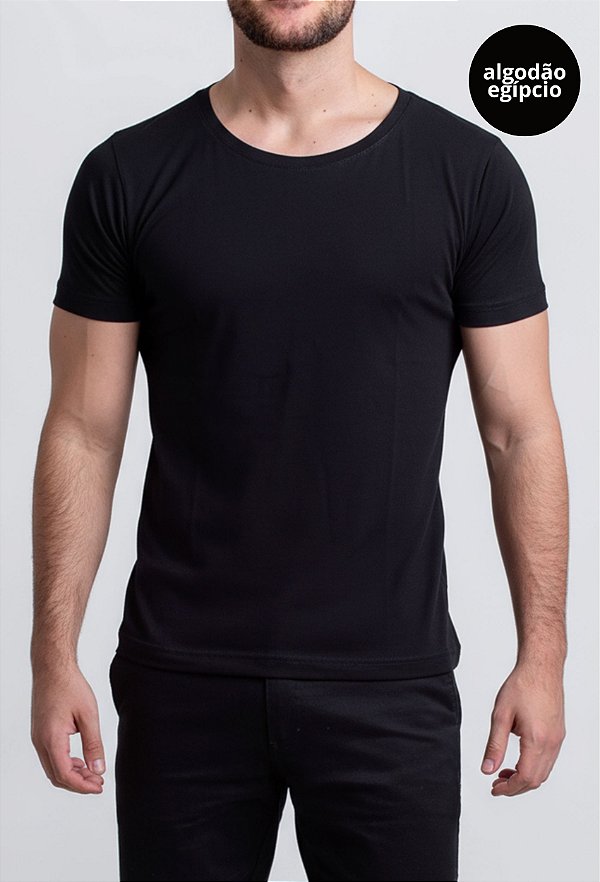 Camiseta Algodão Egípcio Vidic Gola Canoa Preta