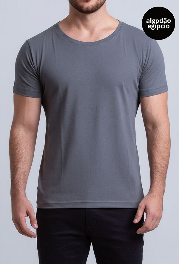 Camiseta Algodão Egípcio Vidic Gola Canoa Cinza
