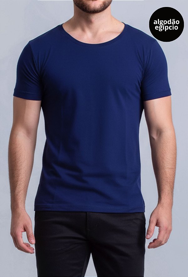 Camiseta Algodão Egípcio Vidic Gola Canoa Marinho