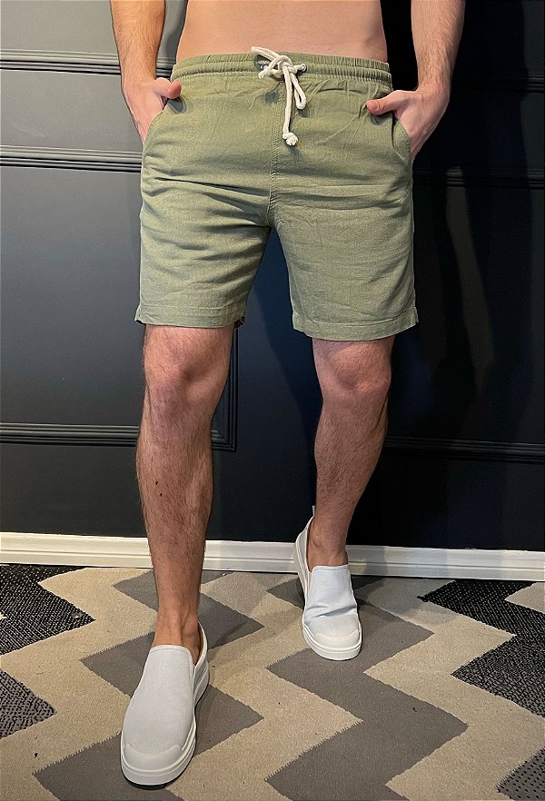 Short Linho Verde Musgo Vidic