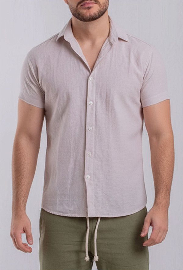 Camisa Linho Natural Manga Curta Vidic