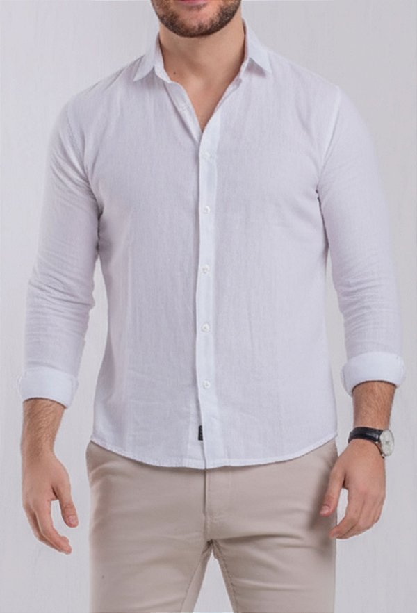 Camisa Linho Branca Vidic Manga Longa