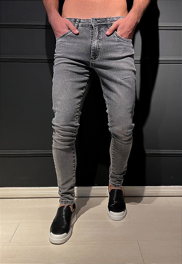 Calça Jeans Super Skinny Cinza Stone