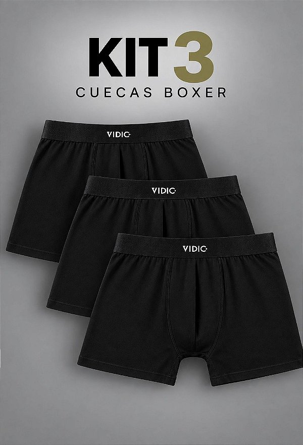 Kit 3 Cuecas Boxer Vidic Preta