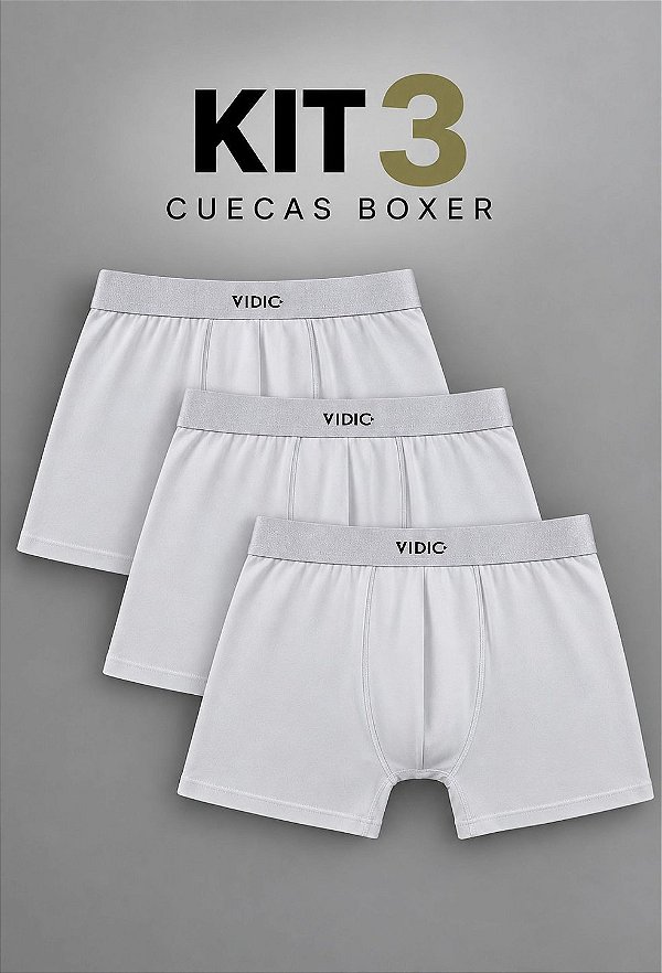 Kit 3 Cuecas Boxer Vidic Branca