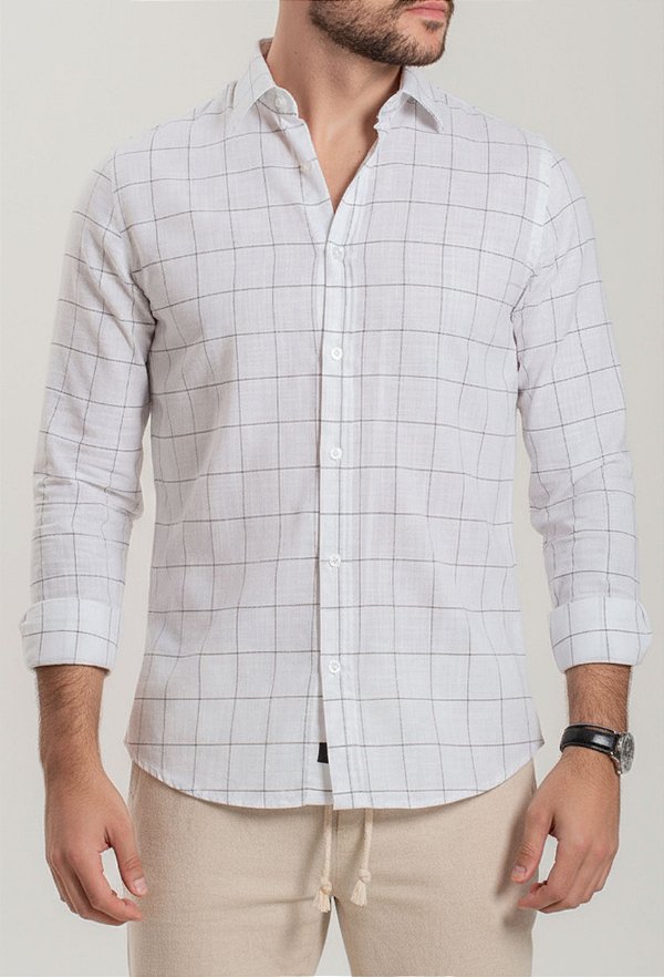 Camisa Listra Branca Textura Linho Vidic ML