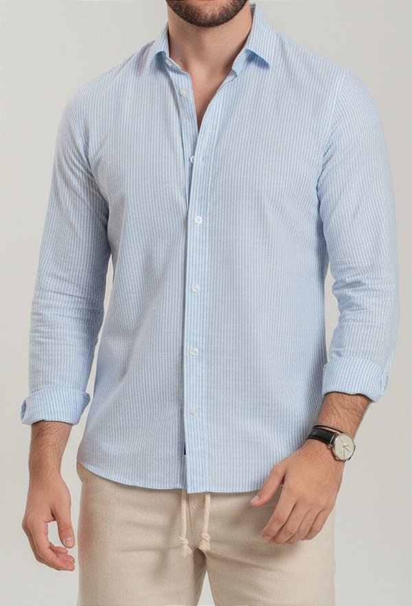 Camisa Listras Azul Claro Vidic ML