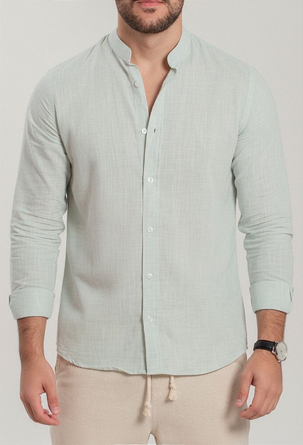 Camisa Gola Padre Linho Verde ML
