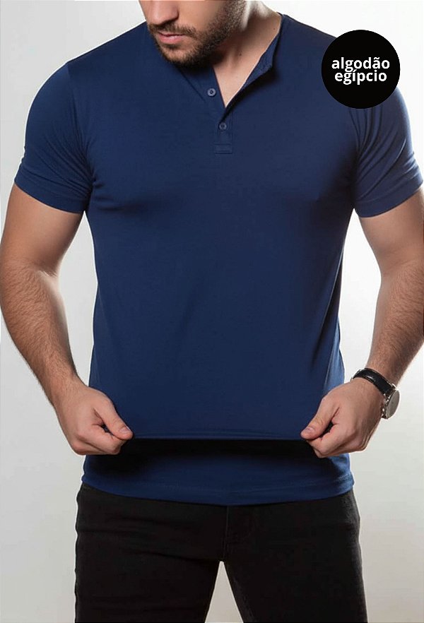 Camiseta Henley Algodão Egípcio Vidic Marinho