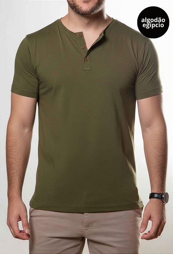 Camiseta Henley Algodão Egípcio Vidic Verde