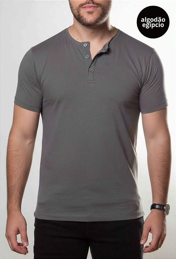 Camiseta Henley Algodão Egípcio Vidic Cinza