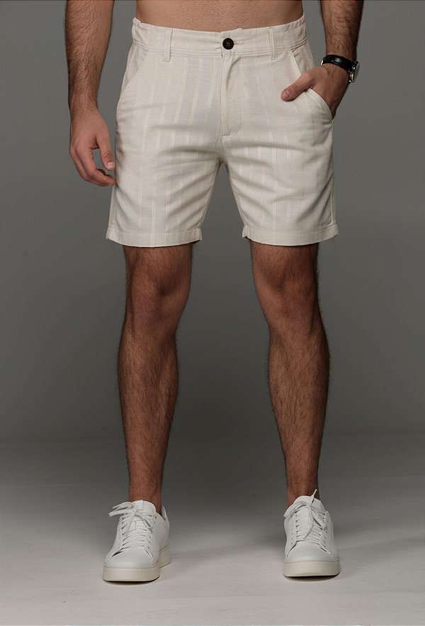 Short Linho Listrado Bege Vidic
