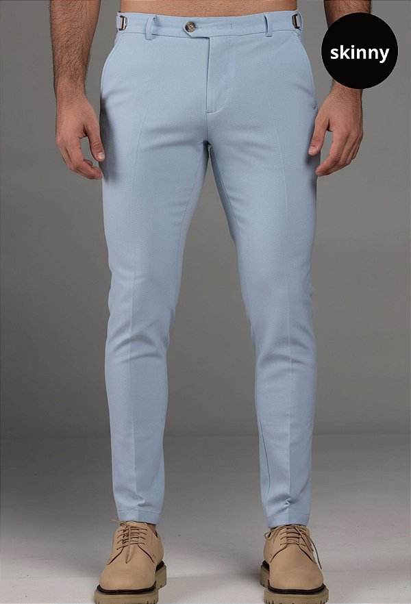 Calça Alfaiataria com Ajuste Azul Claro Vidic Skinny