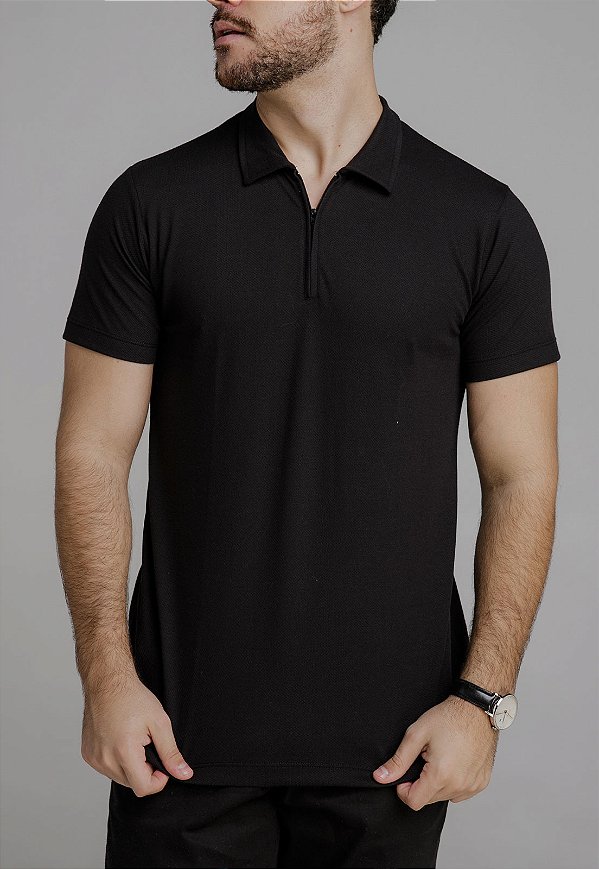 Polo Zíper Preta Texturizada Vidic