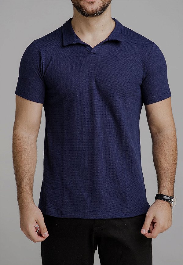 Polo V Marinho Texturizada Vidic