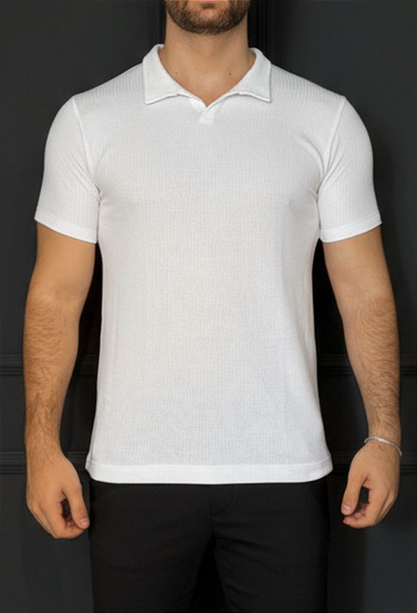 Polo V Branca Texturizada Vidic