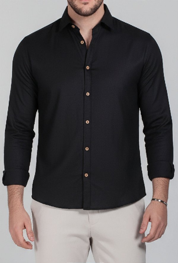 Camisa Linho Panamá Preta Vidic