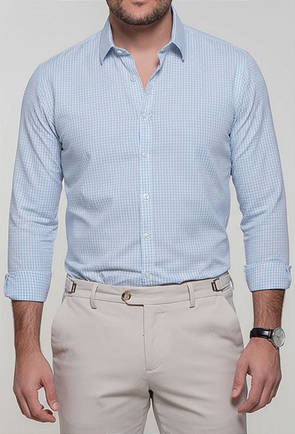 Camisa Mini Xadrez Azul Claro Vidic