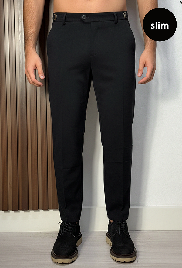 Calça Alfaiataria com Ajuste Preta Vidic Slim