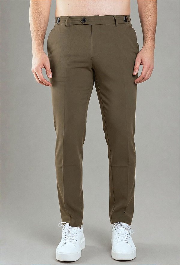 Calça Alfaiataria com Ajuste Verde Musgo Vidic Slim