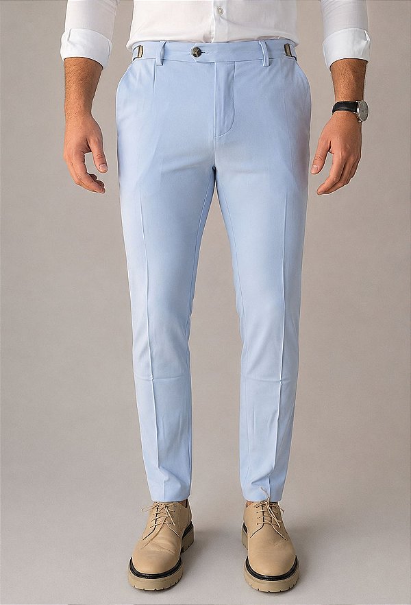 Calça Alfaiataria com Ajuste Azul Claro Vidic Slim