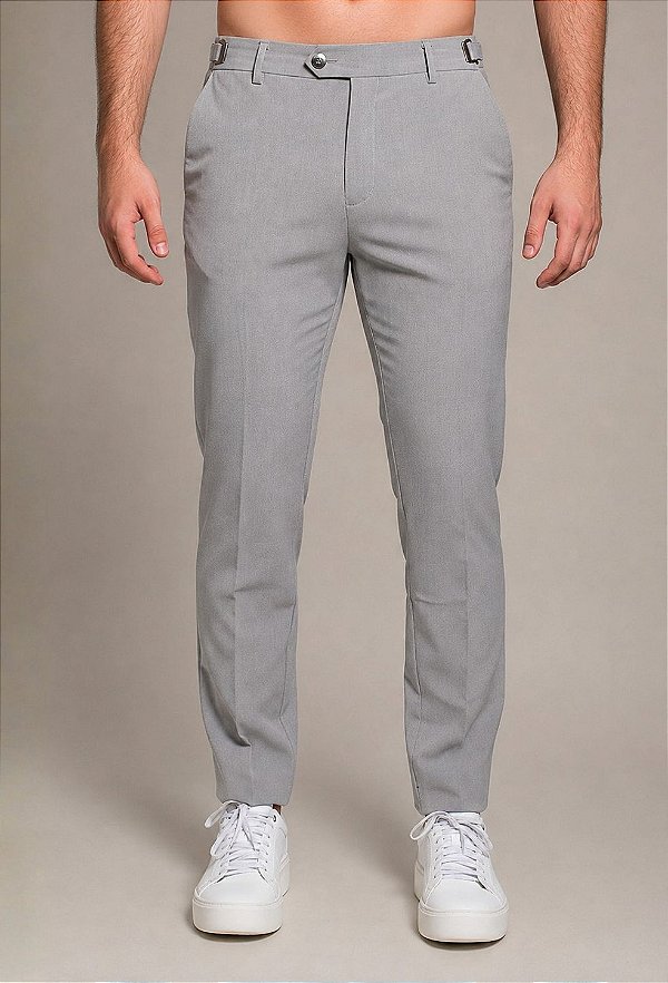 Calça Alfaiataria com Ajuste Cinza Vidic Slim