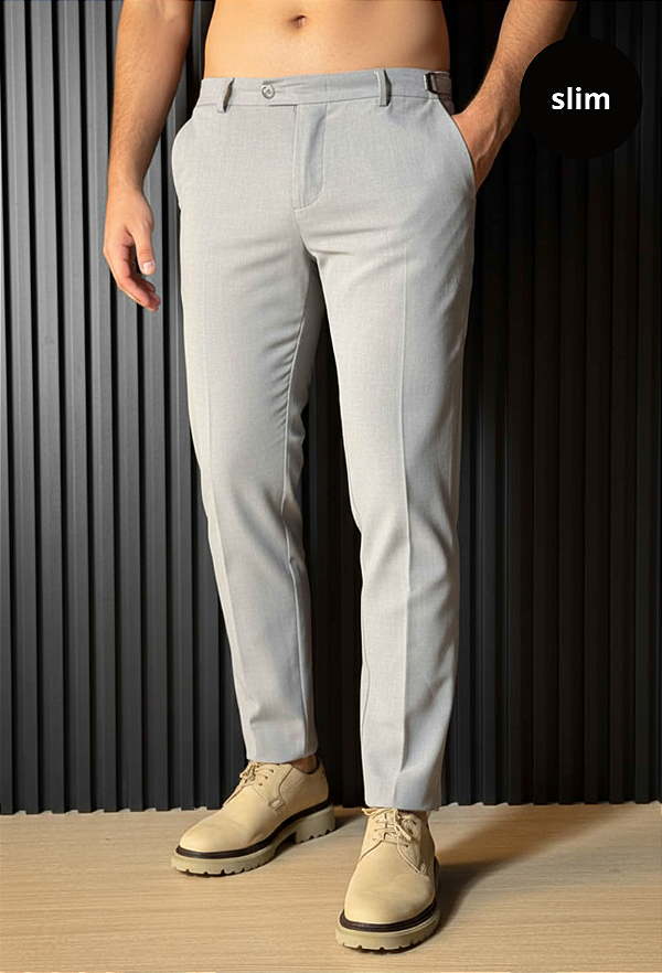 Calça Alfaiataria com Ajuste Cinza Vidic Slim