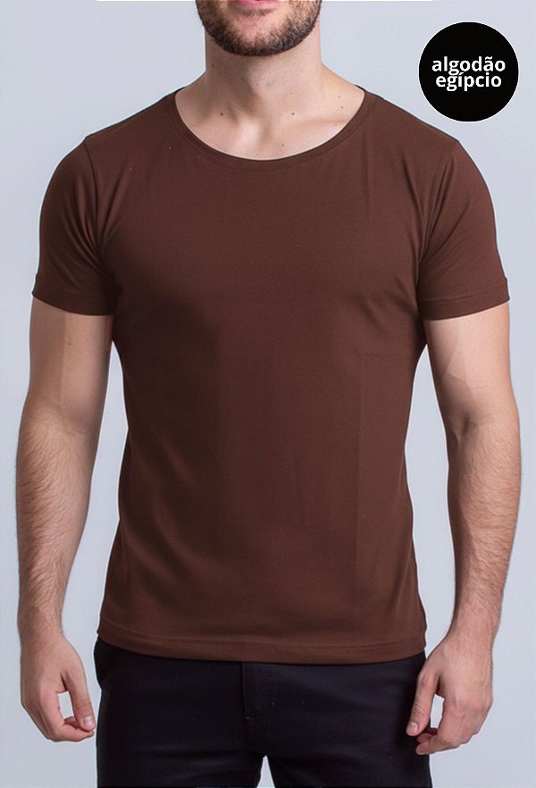 Camiseta Algodão Egípcio Vidic Gola Canoa Marrom