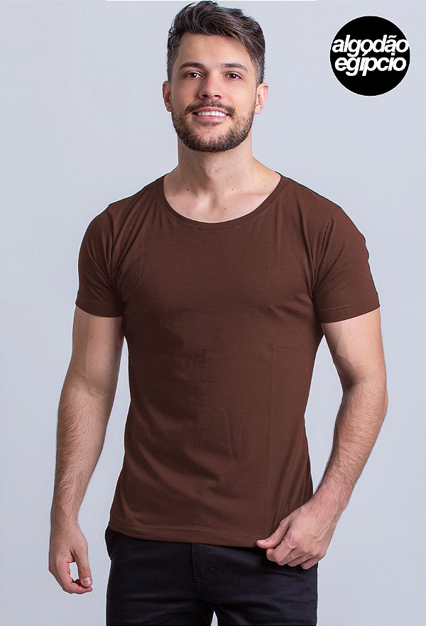 Camiseta Algodão Egípcio Vidic Gola Canoa Marrom