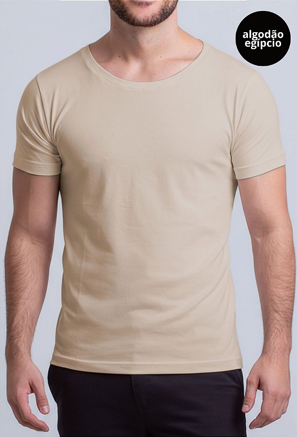 Camiseta Algodão Egípcio Vidic Gola Canoa Bege